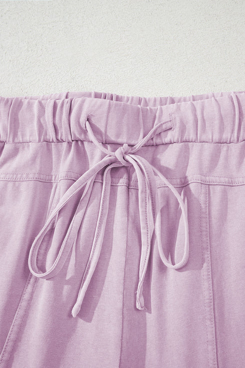 High Waist Mineral Wash Exposed Seam Drawstring Wide Leg Pants